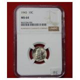 1943 Mercury Silver Dime NGC MS64