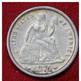 1874 Seated Liberty Silver Dime - with Arrows