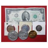 Grab Bag of $2 Note, Coins, and Medals