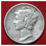 1945 S Mercury Silver Dime - Micro S