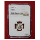 1942 Mercury Silver Dime NGC MS66