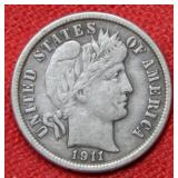 1911 Barber Silver Dime