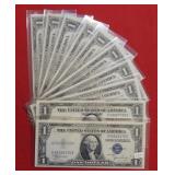(10) 1935 C $1 Silver Certificates UNC/Crisp