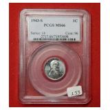 1943 S Steel Lincoln Wheat Cent PCGS MS66
