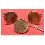 Buffalo Nickel Tie Tack and Cuff Link Set
