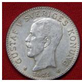 1939 Sweden 2 Kroner Silver Coin
