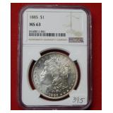 1885 Morgan Silver Dollar NGC MS63