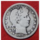 1911 S Barber Silver Quarter