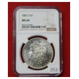 1881 S Morgan Silver Dollar NGC MS64