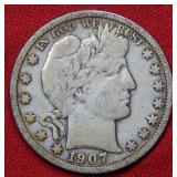 1907 D Barber Silver Half Dollar Coin