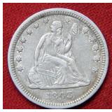 1843 Seated Liberty Silver Quarter - No Motto