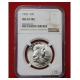 1955 Franklin Silver Half NGC MS62 FBL