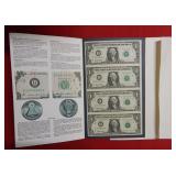 1995 Partial Uncut Sheet of $1 Fed Res Notes
