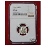 1944 D Mercury Silver Dime NGC MS66