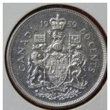 1959 Canada Silver Half Dollar Coin
