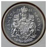 1961 Canada Silver Half Dollar Coin
