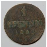 1842 One Pfenning Coin