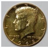 1968 D Kennedy Half Plated with .999 Fine Gold