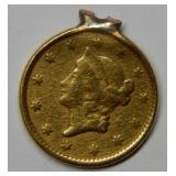 1852 $1 Gold Coin with Mount