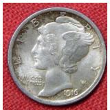 1916 Mercury Silver Dime - Full Split Bands
