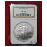 2008 Silver Eagle NGC MS69