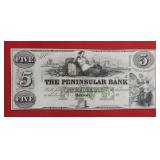 1800s Peninsular Bank $5 Note - Detroit