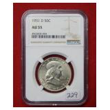1951 D Franklin Silver Half Dollar NGC AU55