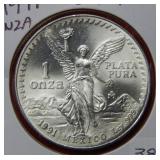 1991 Mexico Silver Onza Coin
