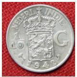 1/10 Gulden Silver Coin - Netherlands/ East Indies