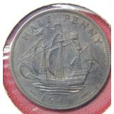1946 Great Britain Half Penny Coin
