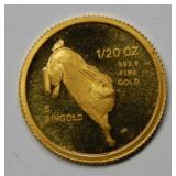 1987 Singapore 1/20 oz .9999 Gold Rabbit Coin