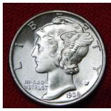1938 Mercury Silver Dime - Full Split Bands