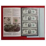 1976 $2 Partial Uncut Sheet US Fed Res Notes