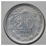 1906 Mexico Silver 20 Centavos Coin