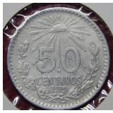 1919 Mexico Silver 50 Centavos Coin