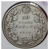 1917 Canadian Silver Half Dollar Coin