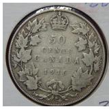 1916 Canadian Silver Half Dollar Coin