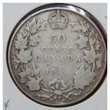 1913 Canadian Silver Half Dollar Coin