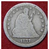 1877 CC Seated Liberty Silver Quarter