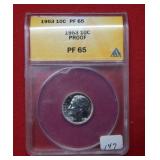 1953 Roosevelt Silver Dime ANACS PF65