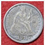 1874 Seated Liberty Silver Dime - with arrows