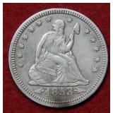 1853 Seated Liberty Silver Quarter - Arrows & Rays
