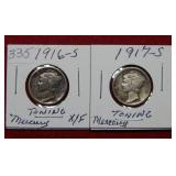 1916 S & 1917 S Mercury Silver Dimes