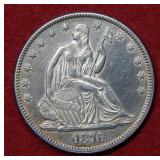 1876 Seated Liberty Silver Half Dollar Coin