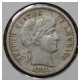 1911 D Barber Silver Dime