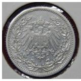 1905 Germany 1/2 Mark Coin