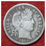 1914 S Barber Silver Dime