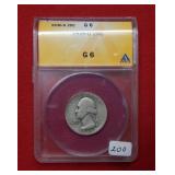 1936 D Washington Silver Quarter ANACS G6