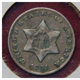 1851 Silver Three Cent Piece