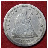 1877 CC Seated Liberty Silver Quarter